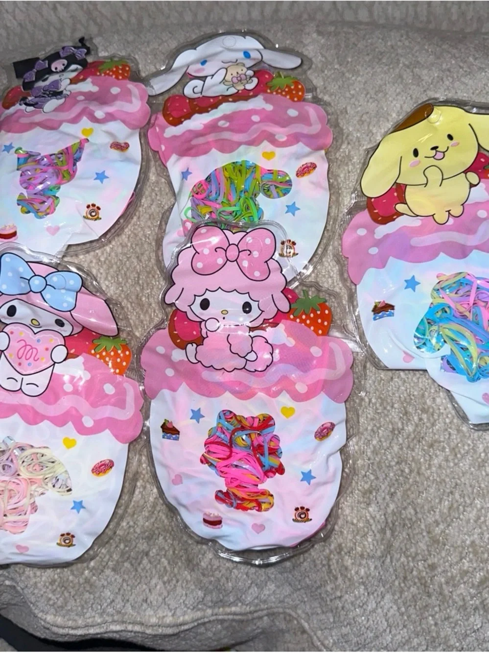 Cute Pink Cupcake Hair Tie Pack for Kids - Sanrio Style